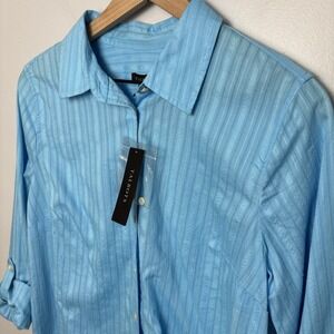 Talbots Button Front Shirt Roll Tab Sleeve Blue Women's Sz. 12‎ New With Defect
